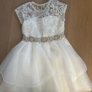 Rare editions girls white formal dress with rhinestone belt